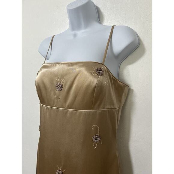 VTG Cache Satin Macrame Fringe Beaded Midi Dress Size 8 Formal Event Y2K Fairy - Picture 4 of 11